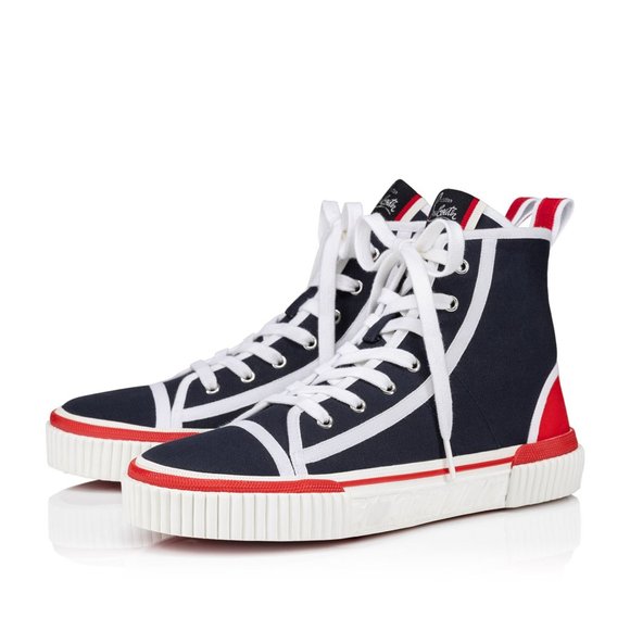 Christian Louboutin PEDRO DONNA FLAT High Hi Top Canvas Sneakers Shoes - Picture 2 of 13